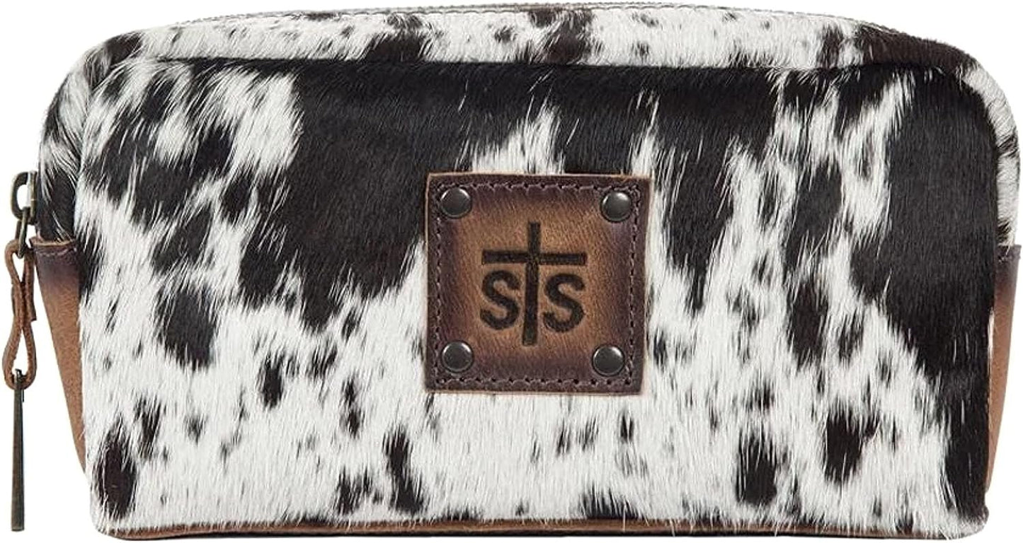 STS Ranchwear Women's Western Leather Cowhide Bebe Cosmetic Bag, White, One Size