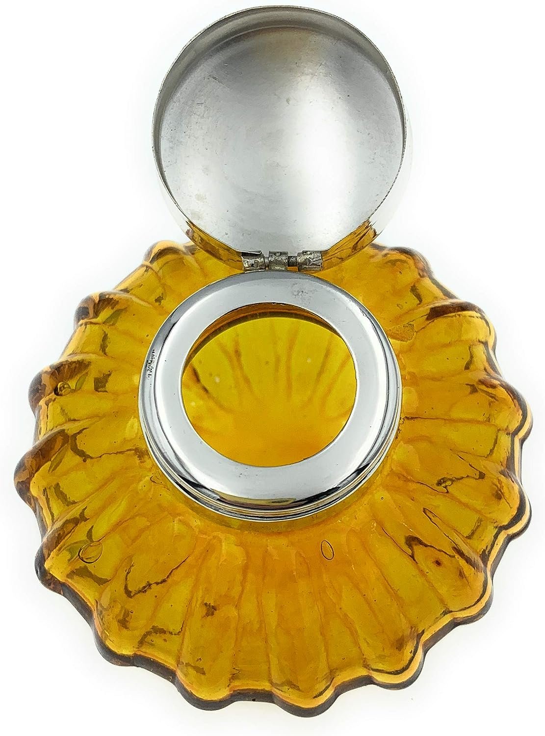 Madison Bay Company Round Swirled Amber Glass Inkwell, 3 Inch Diameter X 2.25 Inch Tall