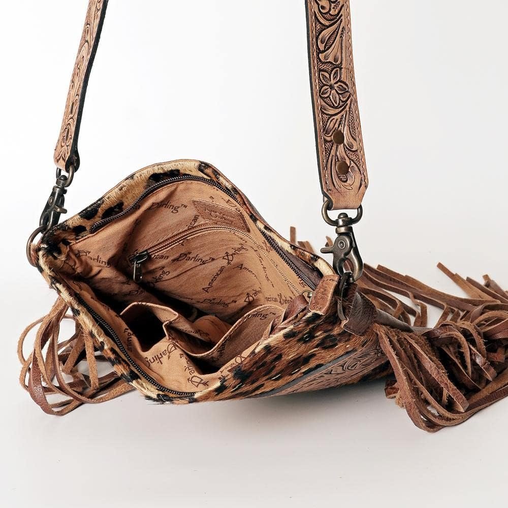 American Darling Concealed Carry Crossbody Hand Carved Leather Fringe Purse for Women Western Handbags Conceal Carry
