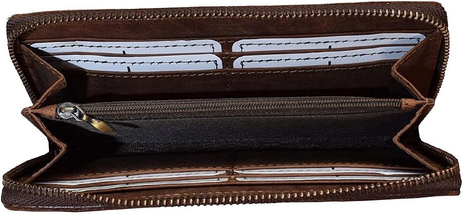 STS Ranchwear Women's Distressed Brown Leather Baroness Bi-fold Zip Wallet