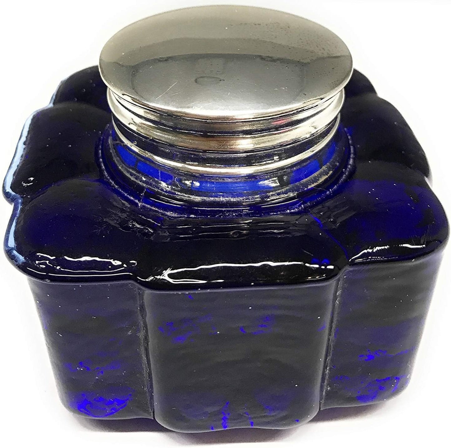 Madison Bay Company Fluted Square Glass Inkwell, Cobalt Blue, 2.875 Inches Square by 2.5 Inches Tall