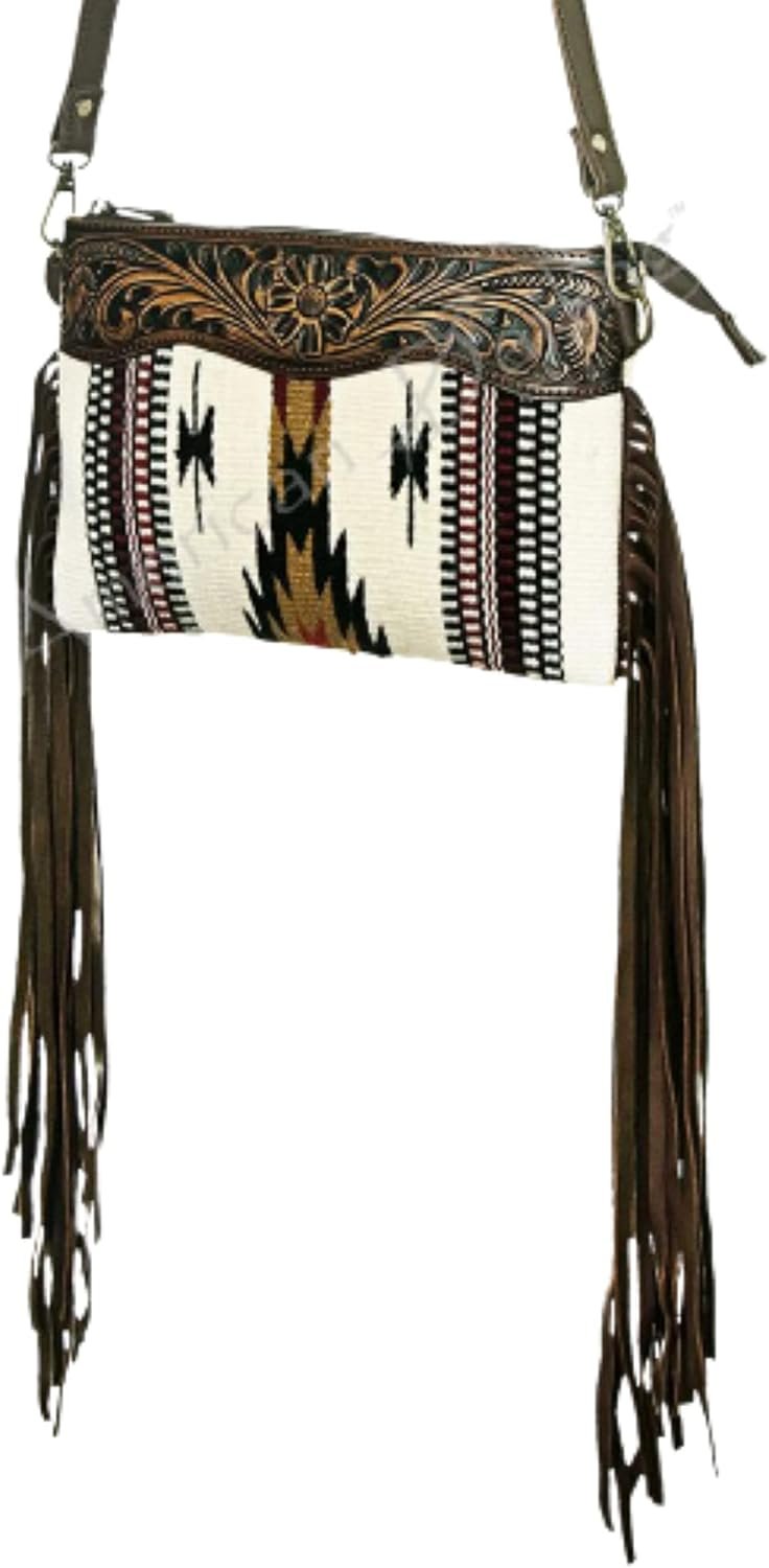American Darling Cross Body Vintage Bag Large Leather Fringe Crossbody Purse Western Handbags Quilted Saddle Blanket Cowhide Stylish Handmade Shoulder Handbag Hand Carved Strap (adbgz184a)