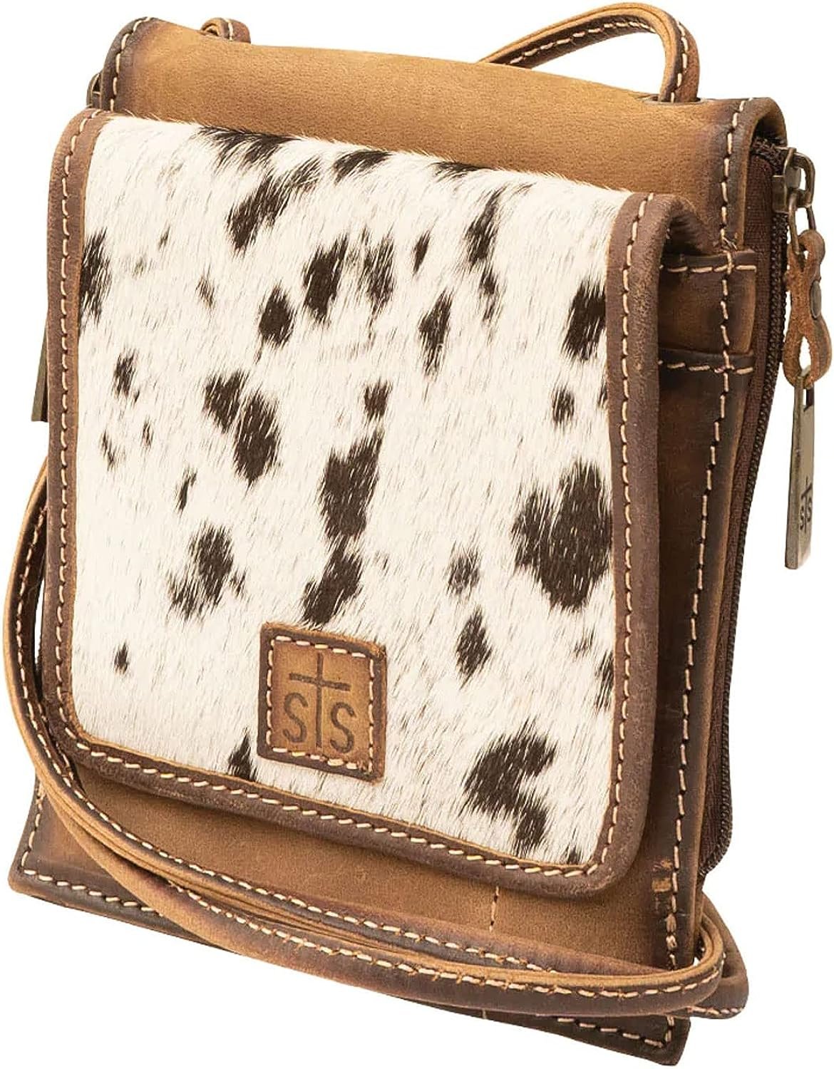 STS Ranchwear Euro Durable Leather Brown Casual Crossbody Bag with Shoulder Strap, Multi Cowhide