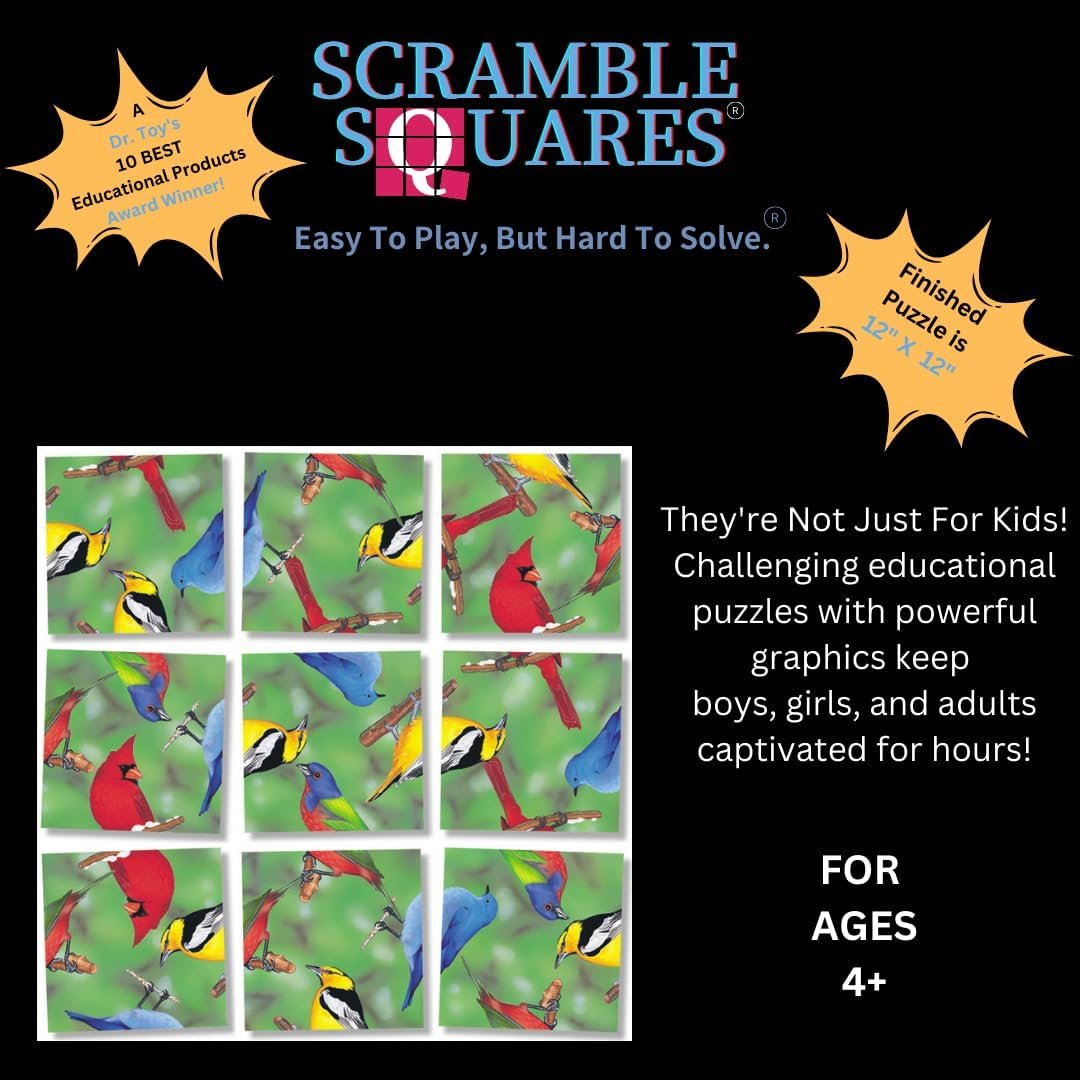 Scramble Squares North American Birds 9 Piece Challenging Puzzle - Ultimate Brain Teaser and Mind Game for Young and Senior Alike - Engaging and Creative with Beautiful Artwork - by B.Dazzle