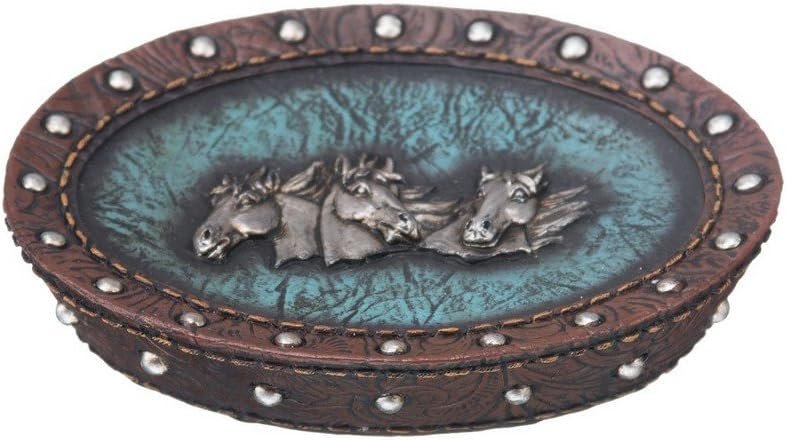 Tough-1 Western Soap Dish Horse Head Leather Look Blue Brown 87-2185