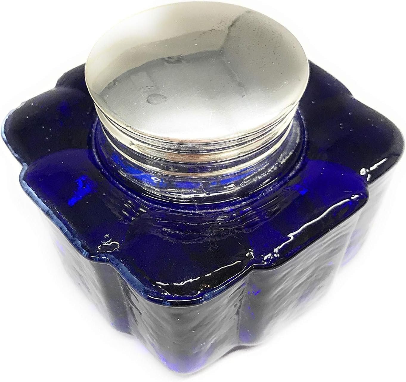 Madison Bay Company Fluted Square Glass Inkwell, Cobalt Blue, 2.875 Inches Square by 2.5 Inches Tall