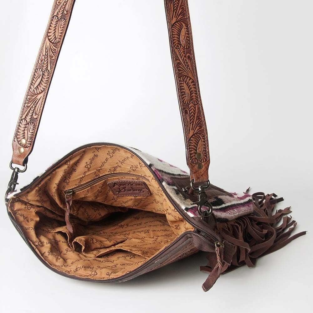 American Darling Concealed Carry Crossbody Hand Carved Leather Fringe Purse for Women Western Handbags Conceal Carry