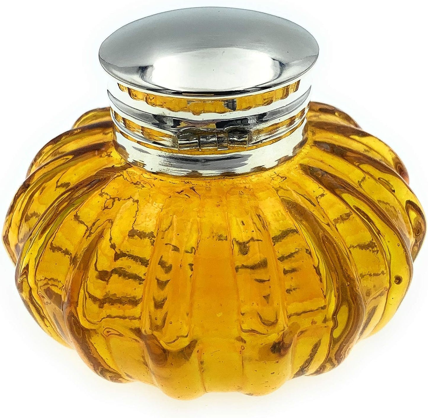 Madison Bay Company Round Swirled Amber Glass Inkwell, 3 Inch Diameter X 2.25 Inch Tall