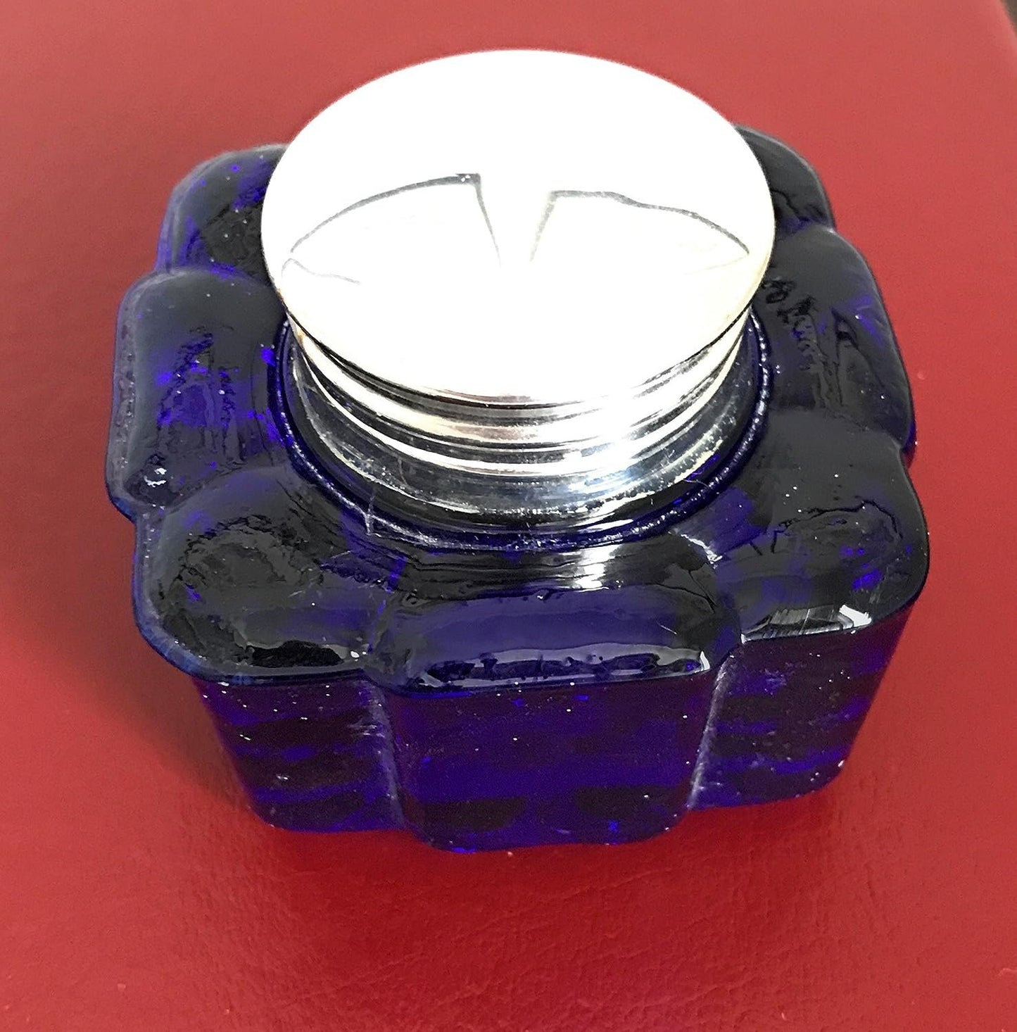 Madison Bay Company Fluted Square Glass Inkwell, Cobalt Blue, 2.875 Inches Square by 2.5 Inches Tall