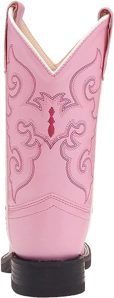 OLD WEST Girl's Square Toe Synthetic Leather Stitched Western Boots