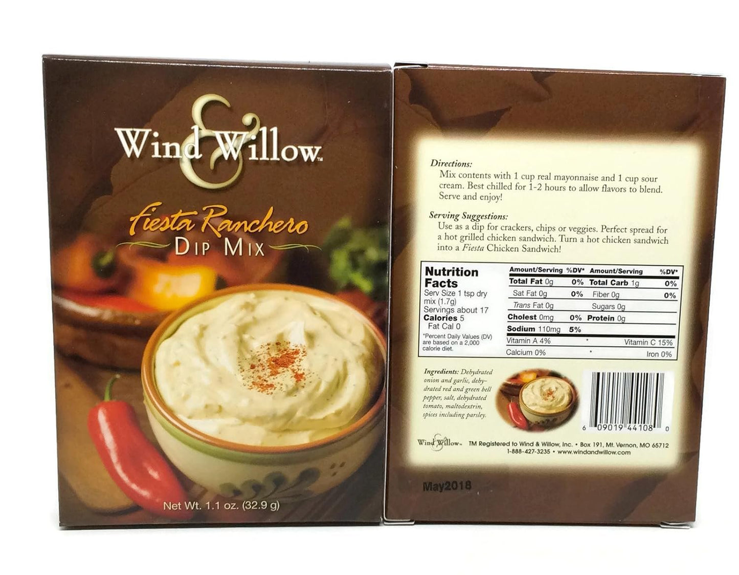 Wind & Willow Dip Mix 4 Flavor Variety Bundle: Cheesy Bacon, Roasted Red Pepper, Asagio and Roasted Garlic, and Fiesta Ranchero (4 Packs Total)