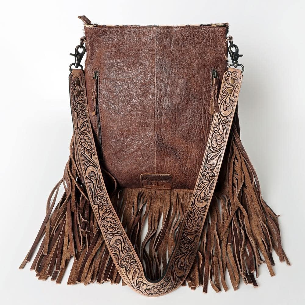 American Darling Concealed Carry Crossbody Hand Carved Leather Fringe Purse for Women Western Handbags Conceal Carry