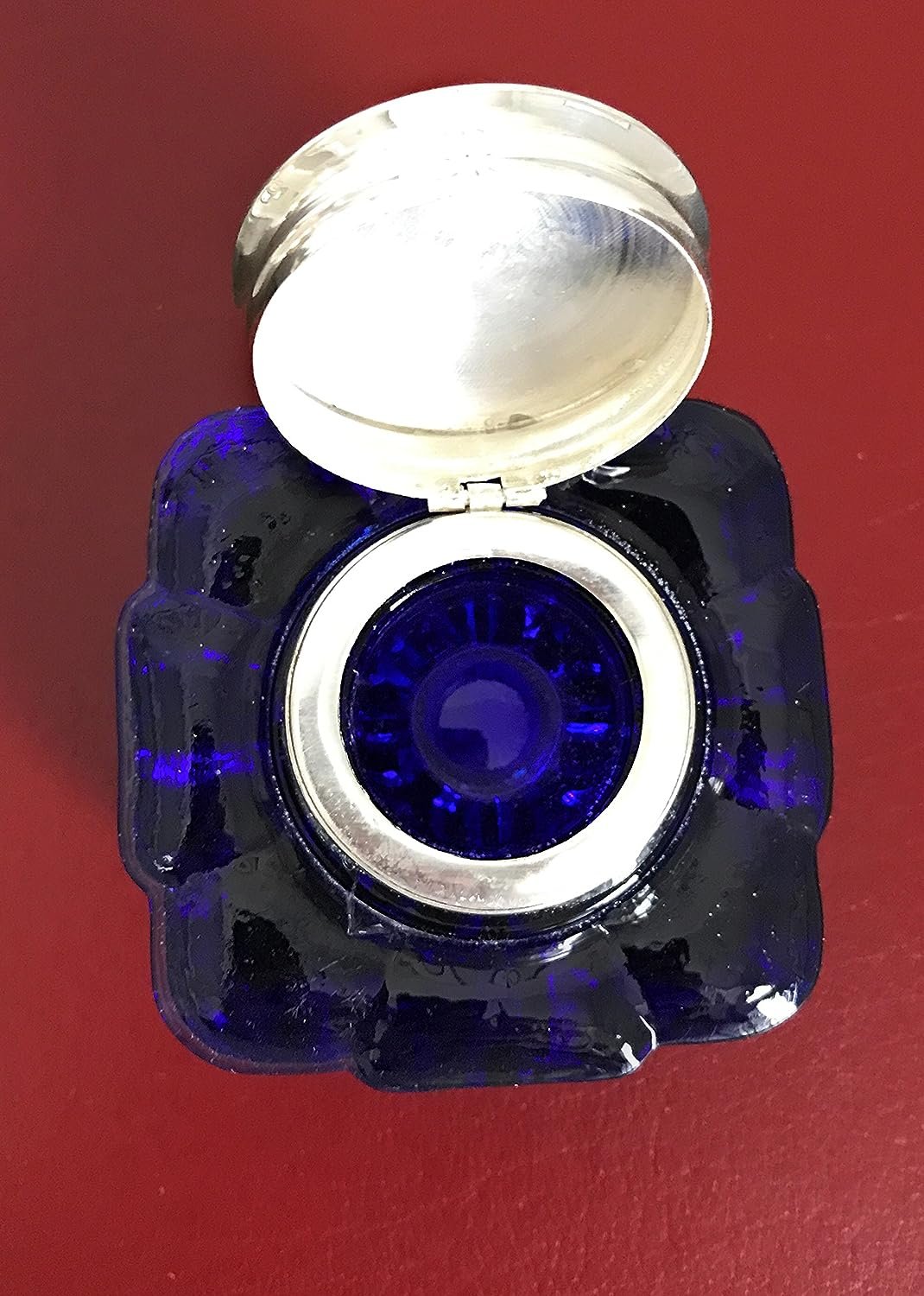 Madison Bay Company Fluted Square Glass Inkwell, Cobalt Blue, 2.875 Inches Square by 2.5 Inches Tall