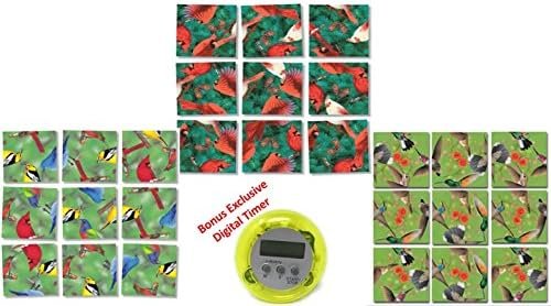 Bundle of Scramble Squares B Dazzle Birds Puzzles for Adults/Teens/Kids - 3 Puzzles Included - North American Birds, Hummingbirds and Cardinals with Exclusive Digital Timer