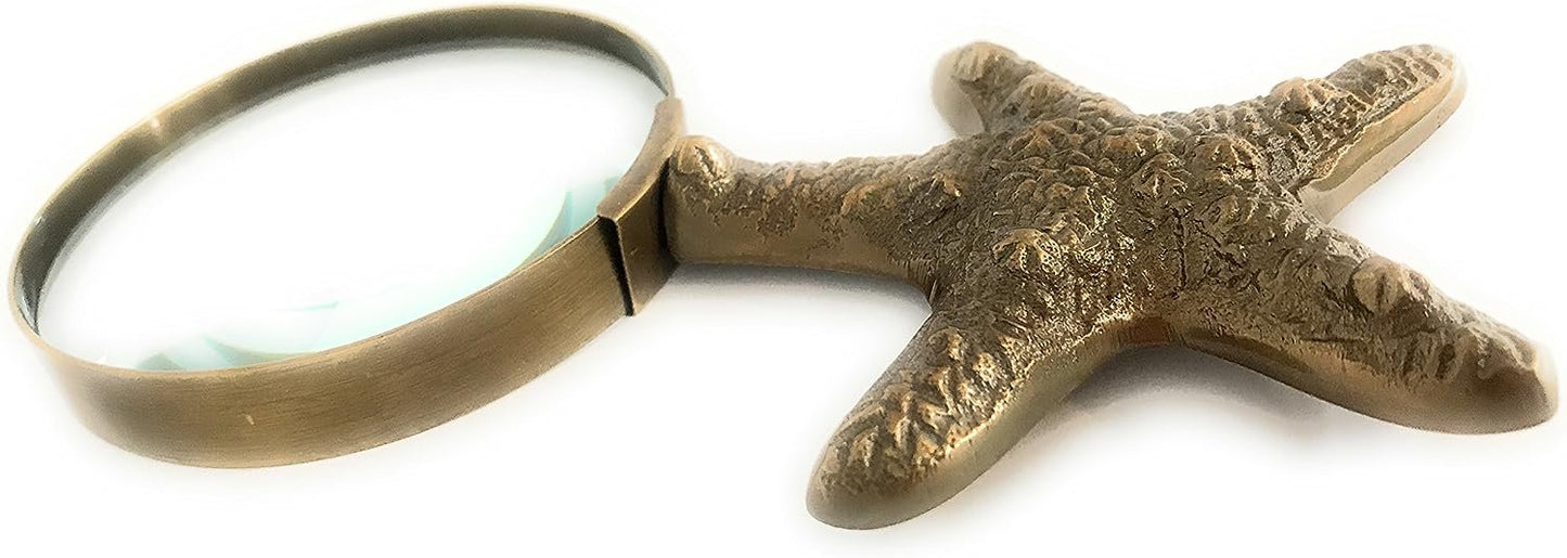 Madison Bay Company Magnifying Glass with Brass Starfish Handle, 6.75 Inches Long