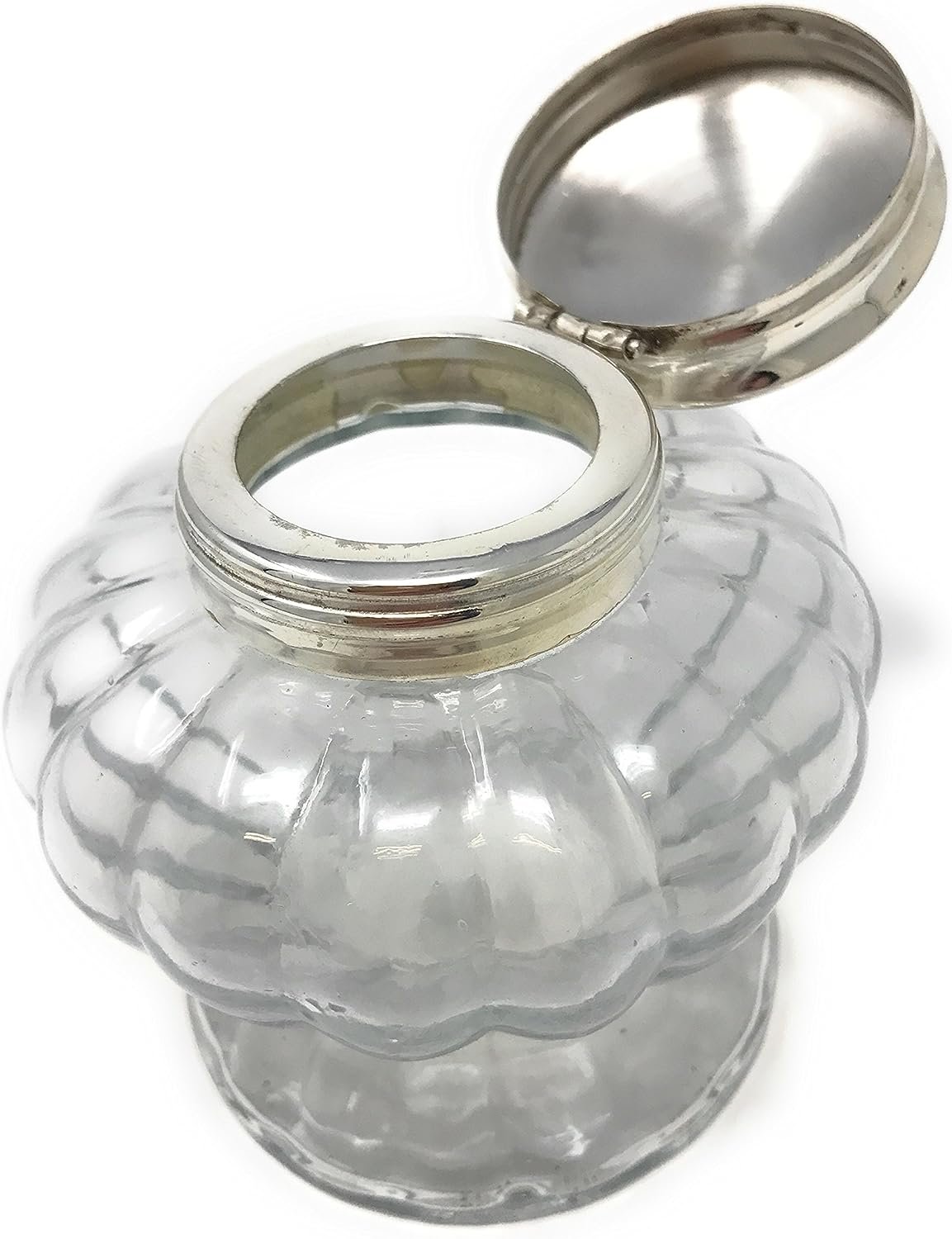 Madison Bay Company Pedestal Glass Inkwell, Clear Swirled, 3 Inch Diameter X 3.25 Inches Tall