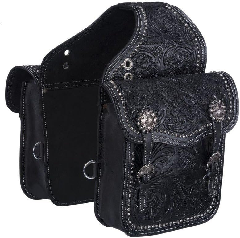 Tough-1 Leather Floral and Oak Leaf Tooled Saddle Bag