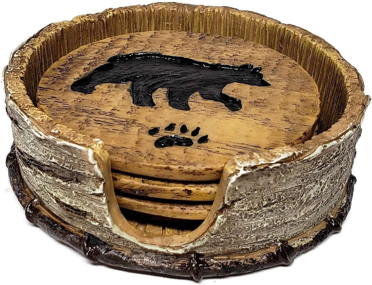 SLIFKA Bear and Birch Bark Coaster Set, Multicolor