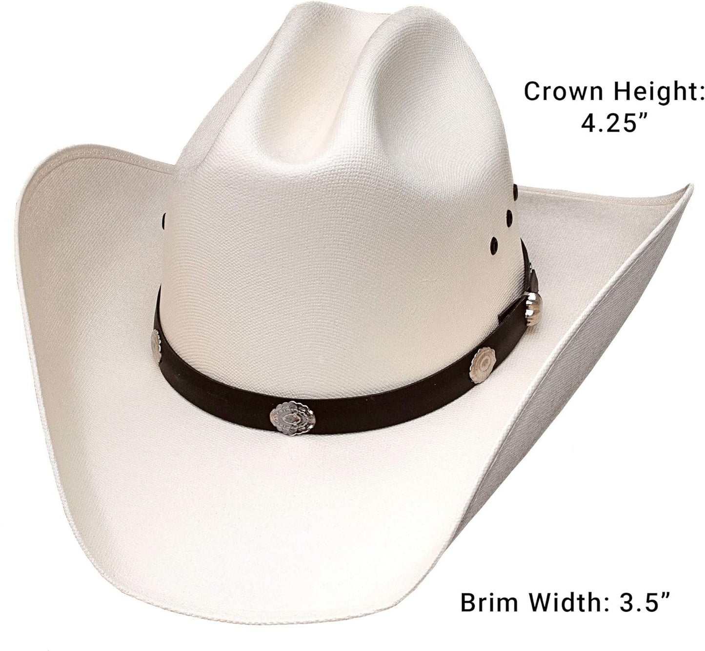 Child Authentic Classic Cattleman Straw Cowboy Hat with Silver Conchos Child One Size Fits All Kidz -Elastic Band (White)