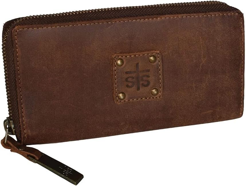 STS Ranchwear Women's Distressed Brown Leather Baroness Bi-fold Zip Wallet