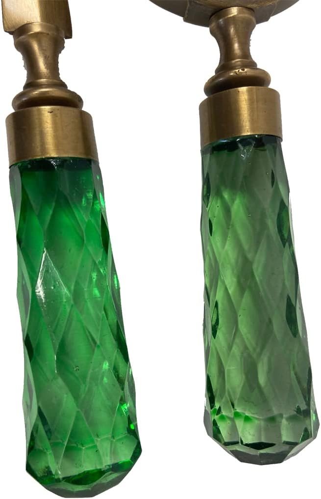 Schooner Bay Co. Antiqued Brass and Green Glass Decorative Magnifier & Letter Opener Set for Desk Office Den