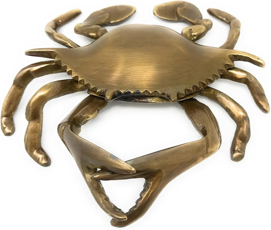 Madison Bay Company Nautical Antiqued Brass Blue Crab Paperweight, 5.5 Inches Wide