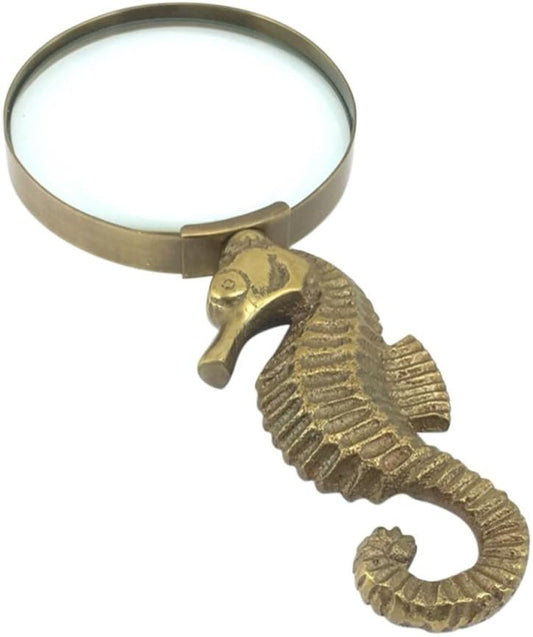 Madison Bay Company Magnifying Glass with Brass Seahorse Handle, 6.75 Inches Long