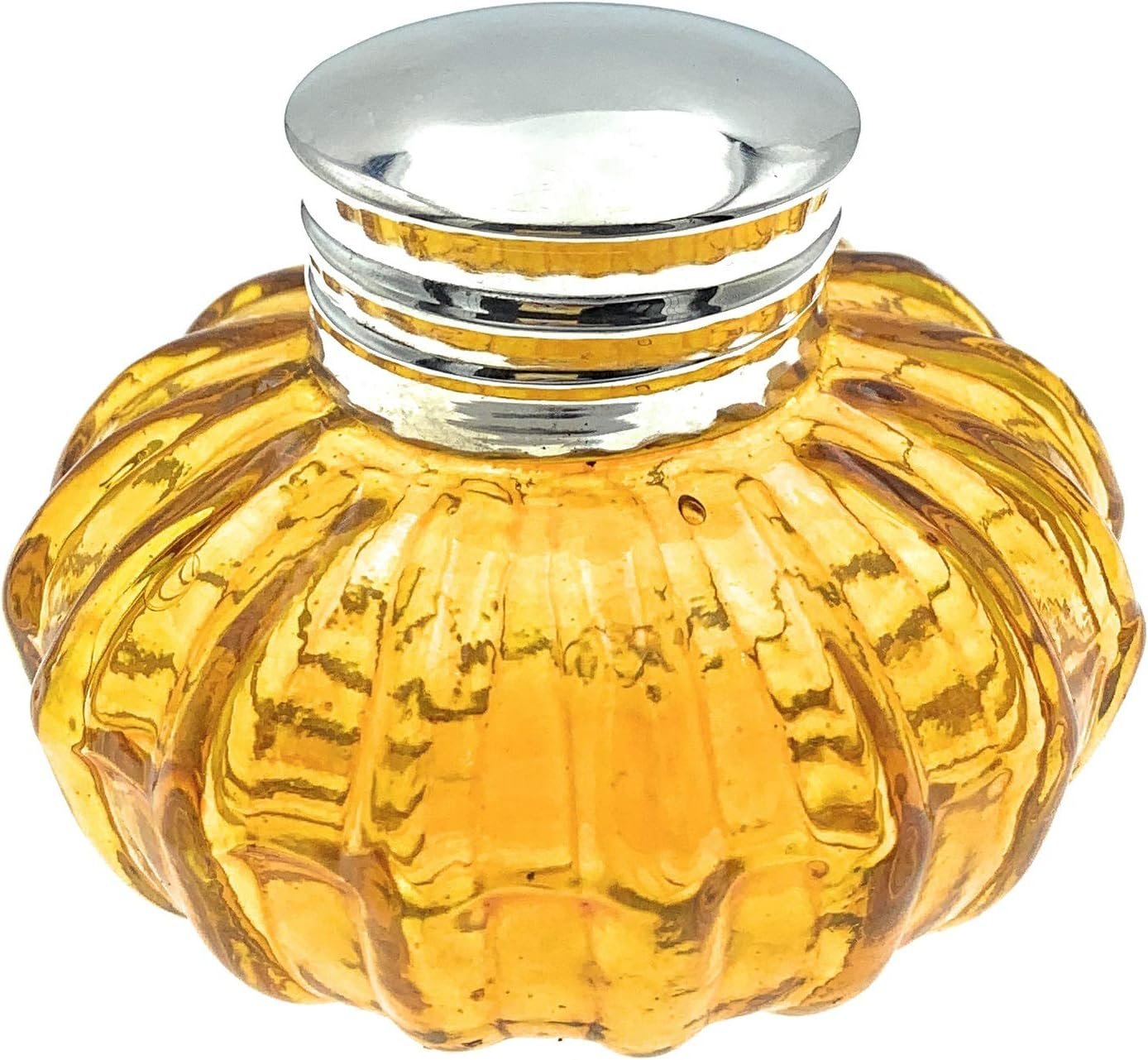 Madison Bay Company Round Swirled Amber Glass Inkwell, 3 Inch Diameter X 2.25 Inch Tall