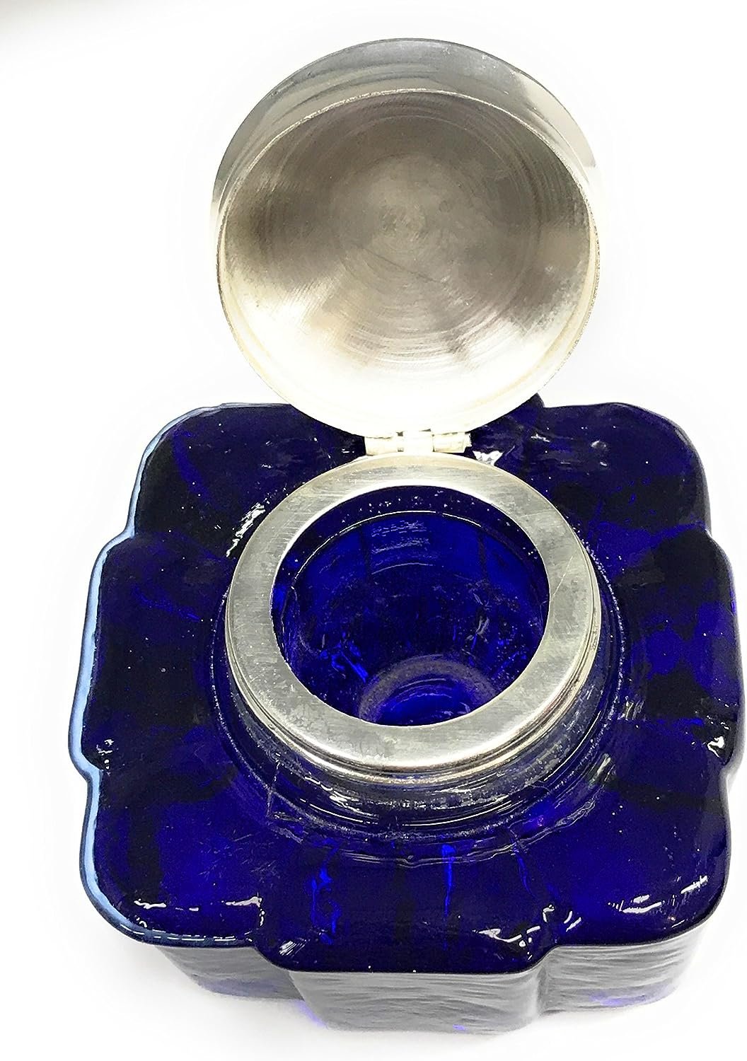 Madison Bay Company Fluted Square Glass Inkwell, Cobalt Blue, 2.875 Inches Square by 2.5 Inches Tall