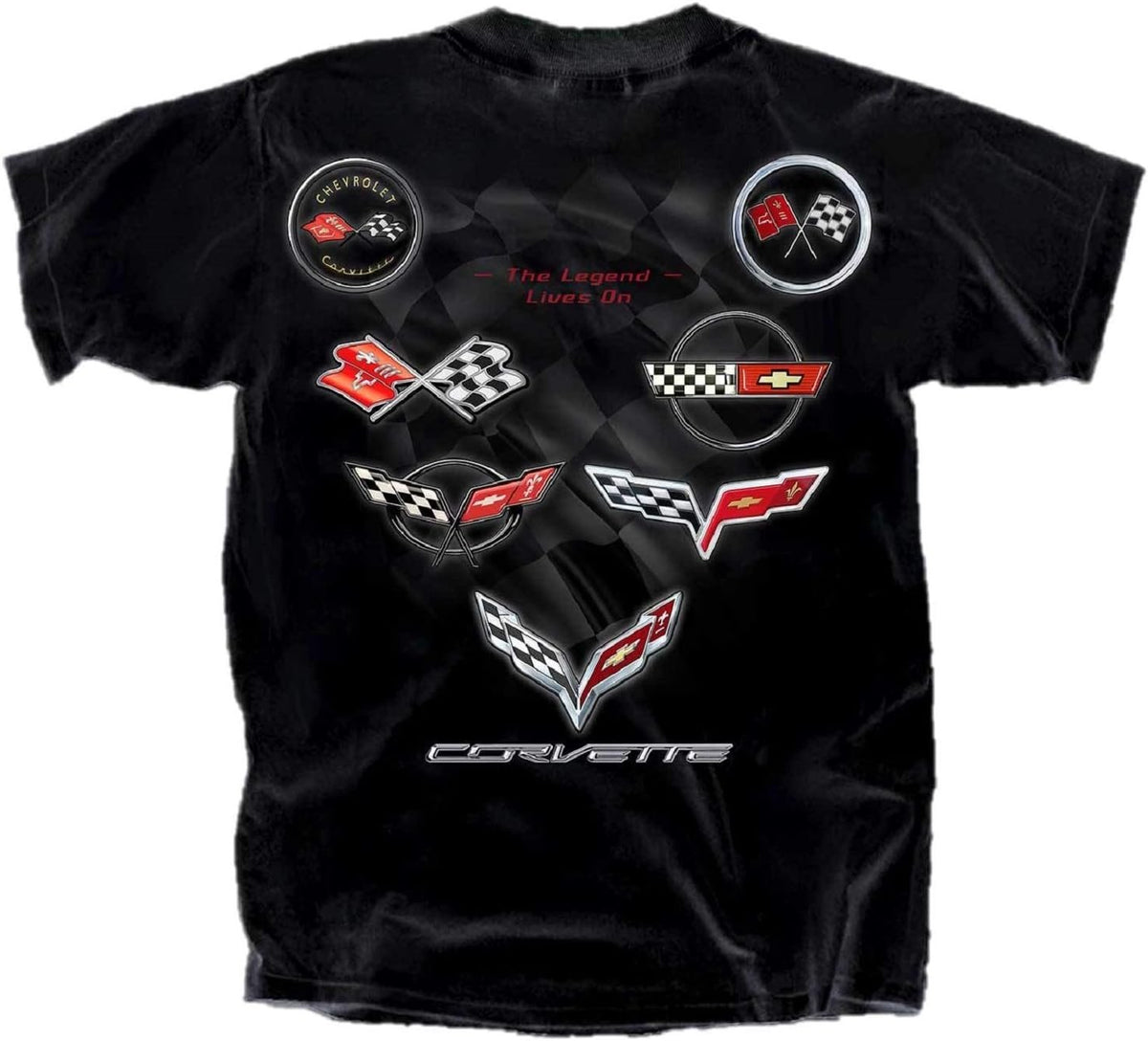 Joe Blow Mens Chevy Corvette C1 Thru C7 Flags Tee