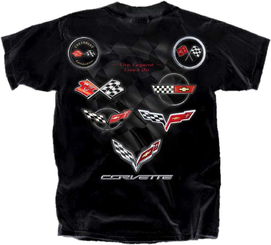 Joe Blow Mens Chevy Corvette C1 Thru C7 Flags Tee