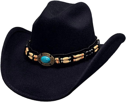 BULLHIDE Felt Collection Men's Fortune Premium Wool Cowboy Hat with Barrel-Bead Hatband and Turquoise Concho