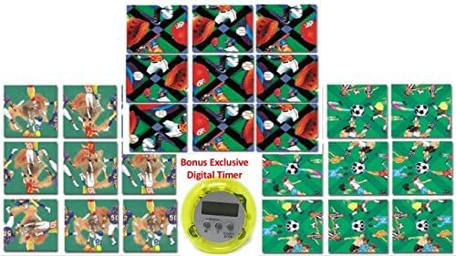 Bundle of Scramble Squares B Dazzle Sports Puzzles for Adults/Teens/Kids - 3 Puzzles Included - Baseball, Football and Soccer with A Bonus Digital Timer