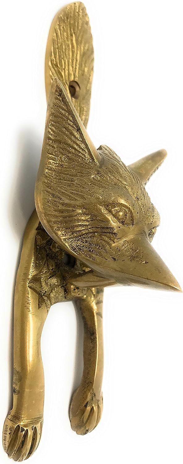 Madison Bay Fox Head Door Knocker Textured Brass, 6 Inches Tall