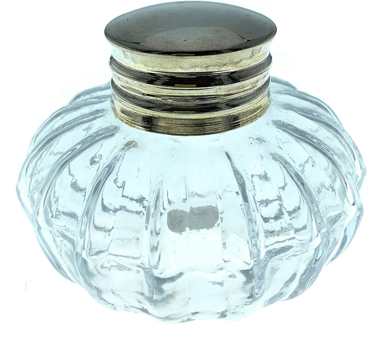 Madison Bay Company Round Swirled Clear Glass Inkwell, 3 Inch Diameter X 2.25 Inch Tall