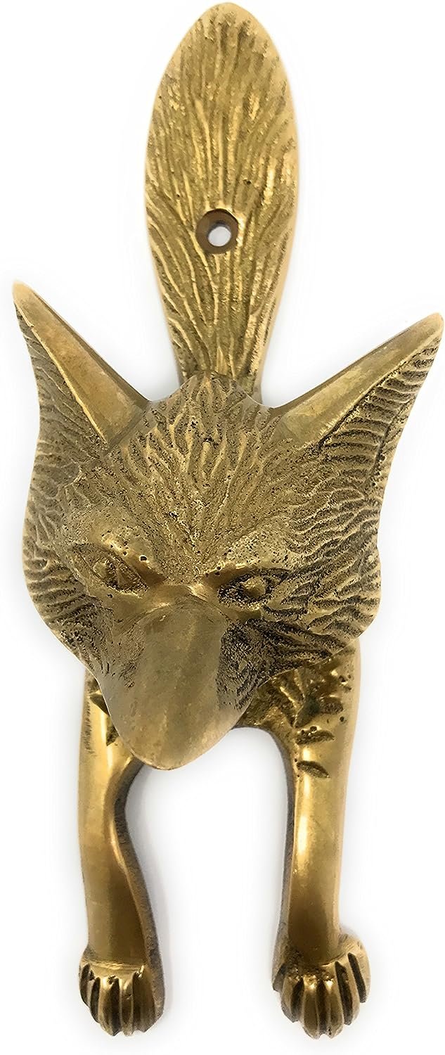 Madison Bay Fox Head Door Knocker Textured Brass, 6 Inches Tall