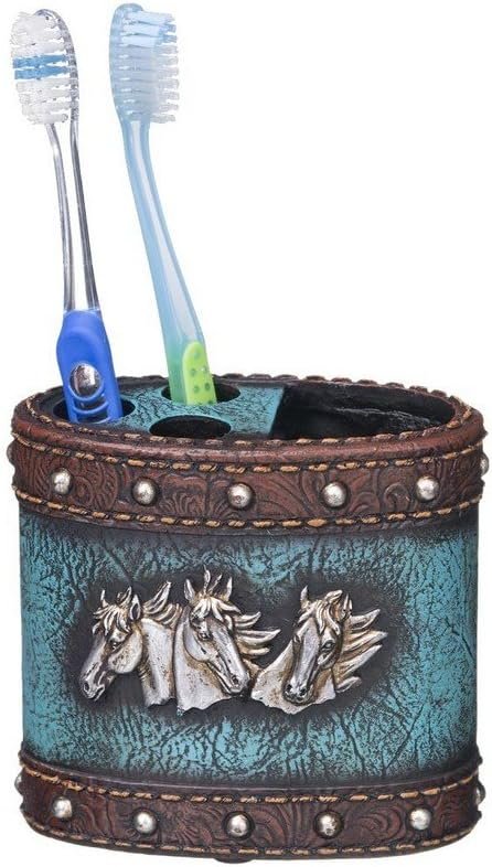 Tough-1 Western Toothbrush Holder Horse Head Leather Look Blue 87-2183