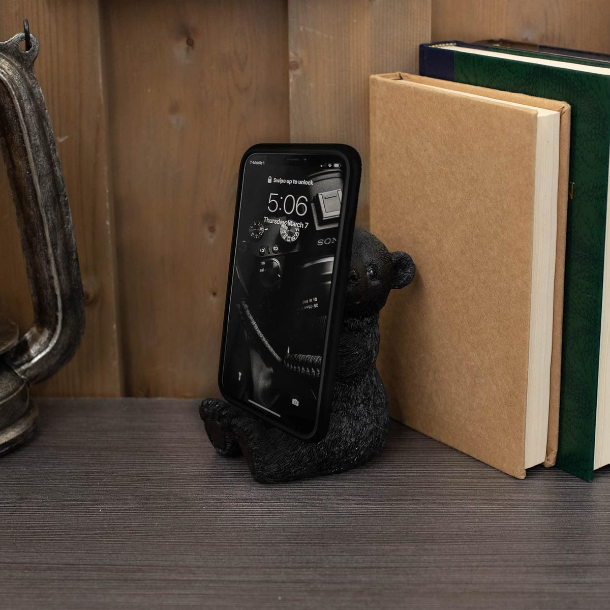 Slifka Sales Co. Sitting Black Bear 5.5 x 5 Resin Table Top Cell Phone Holder Figurine