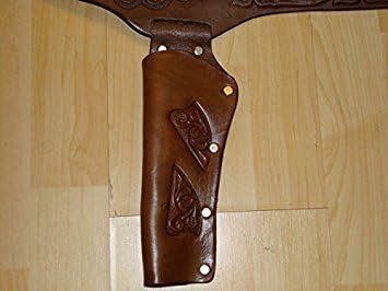 Western Express - Kids Tooled Double Holster Cartridge Belt - Brown Genuine Leather