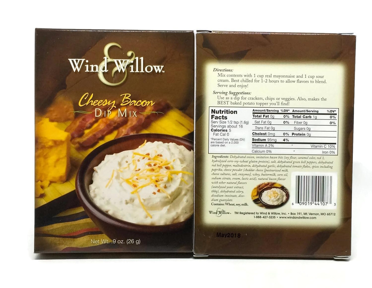 Wind & Willow Dip Mix 4 Flavor Variety Bundle: Cheesy Bacon, Roasted Red Pepper, Asagio and Roasted Garlic, and Fiesta Ranchero (4 Packs Total)