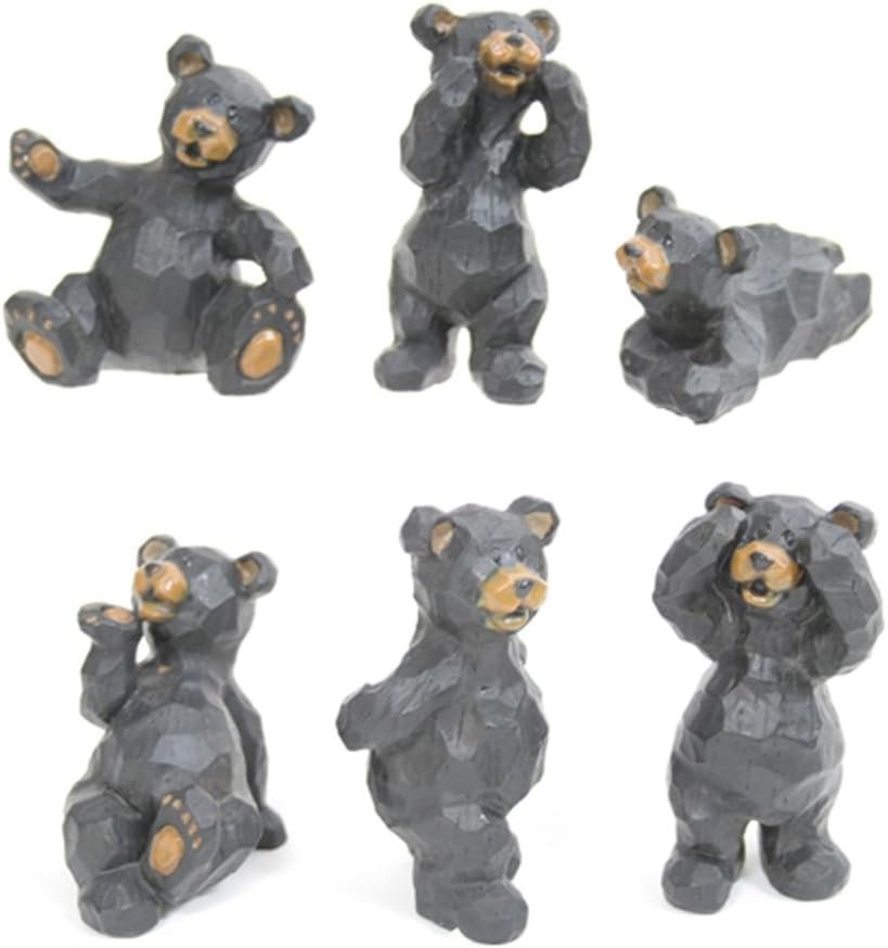 Slifka Sales Co. Set of 6 Black Bear Poses Resin Crafted Tabletop Figurines