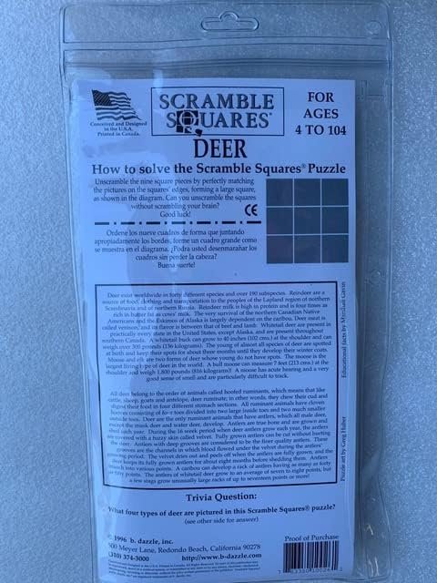 Scramble Squares Deer 9 Piece Challenging Puzzle - Ultimate Brain Teaser and Mind Game for Young and Senior Alike - Engaging and Creative with Beautiful Artwork - by B.Dazzle