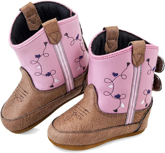 Old West Kids Boots Unisex-Baby Poppets Leather Boots with Velcro Closure