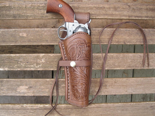 Western Express - Right Handed - Brown Tooled Leather Gun Holster (.22 .38 .45 Caliber)