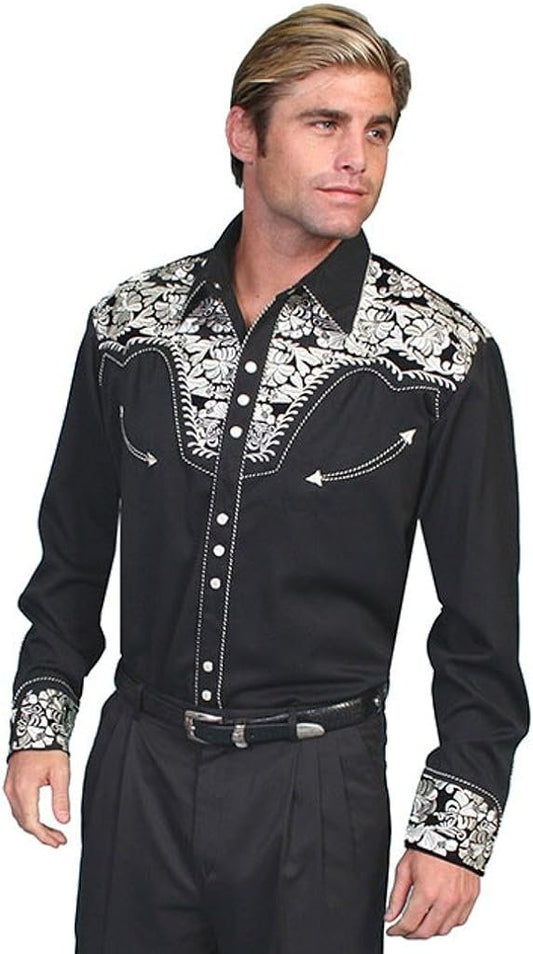 Scully Floral Tooled Embroidered Snap Front Shirt P634 CHO **