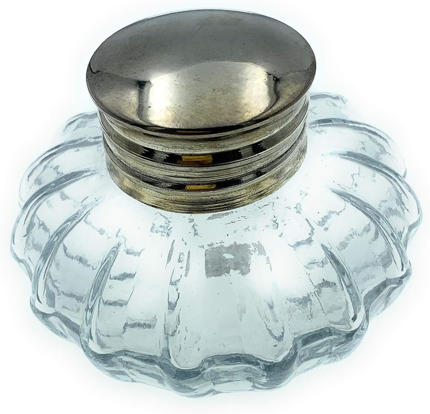 Madison Bay Company Round Swirled Clear Glass Inkwell, 3 Inch Diameter X 2.25 Inch Tall