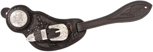 Silver Royal Shaped Silver Spur Straps Black