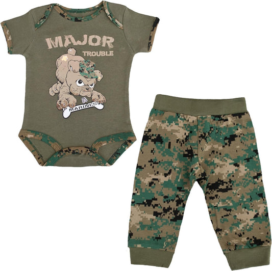 Marine 2 Pc Major Trouble Woodland Bodysuit and Pant Set