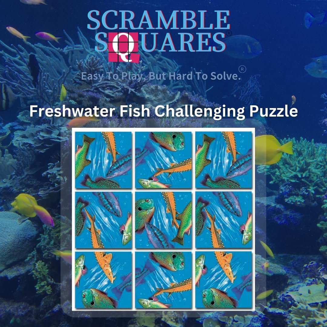 Scramble Squares Freshwater Fish 9 Piece Challenging Puzzle - Amazing & Engaging Brain Teaser - Mind Game for Children, Teens, Adults & Seniors - Boosts Cognitive Function & Problem Solving