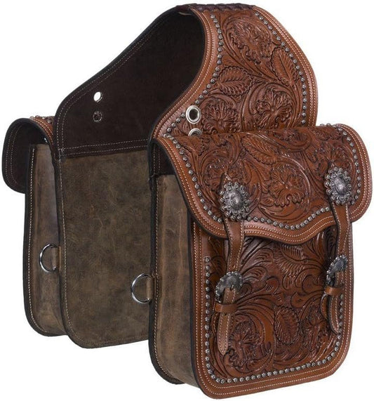 Tough-1 Leather Floral and Oak Leaf Tooled Saddle Bag